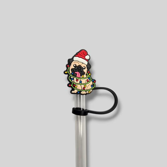 Christmas Pug Straw Topper 8mm